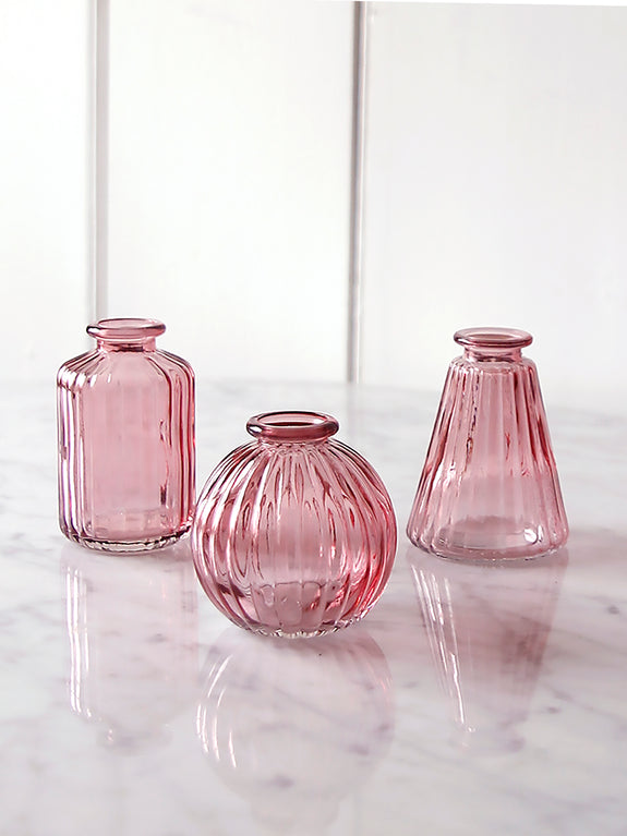 Pink Glass Bud Vases Set Of Three