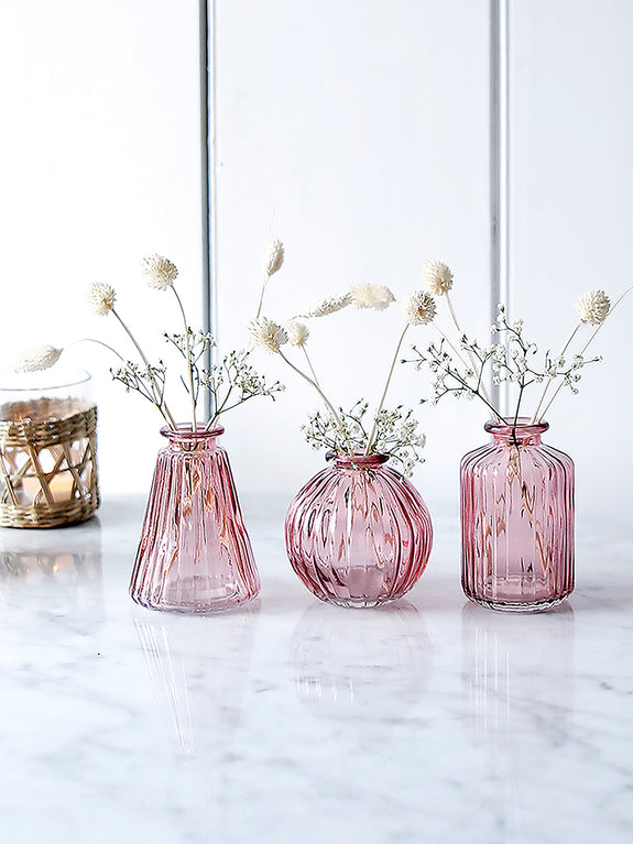 Pink Glass Bud Vases Set Of Three