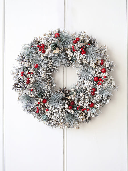 Red Berry And Grey Spruce Illuminated Wreath