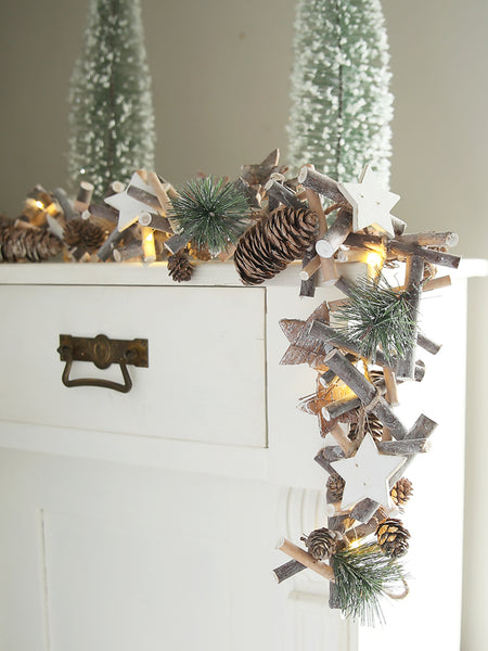 Long Whitewashed Stars And Spruce Light Garland