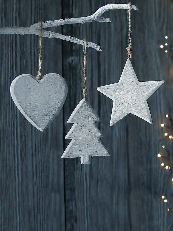 Greywashed Wooden Christmas Decoration Set