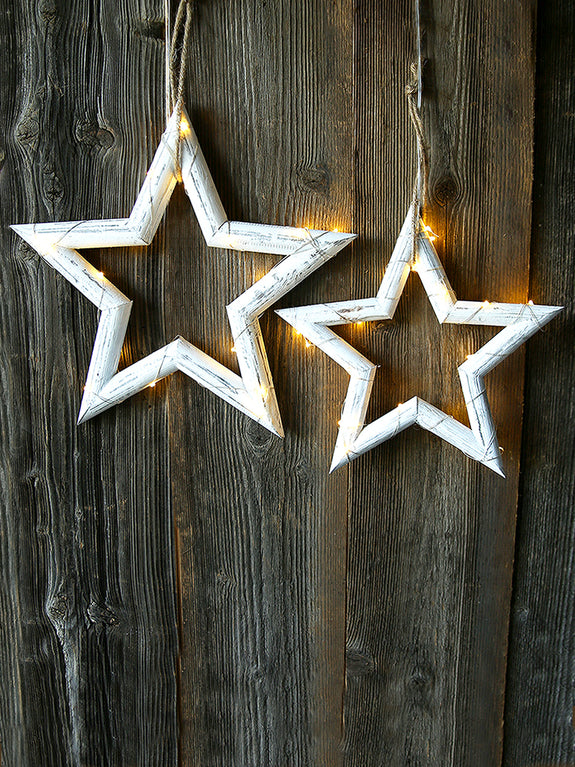 Whitewashed Wooden Star With Lights
