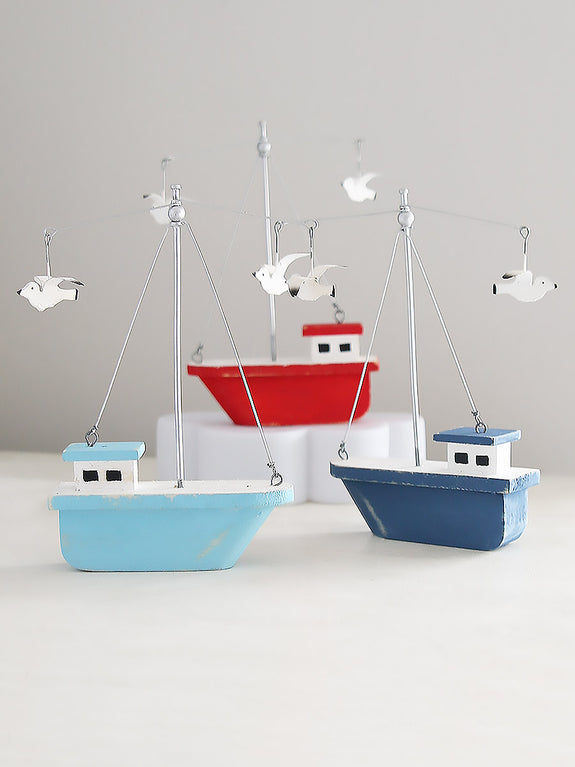 Colourful Boats with Circling Seagulls