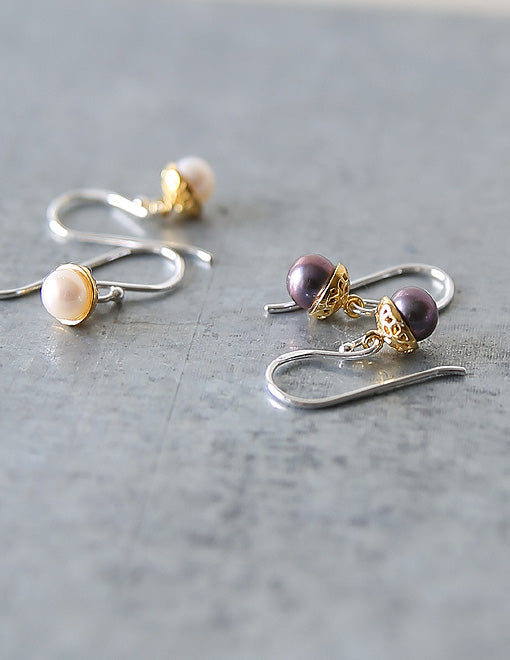 Dark Pearl Gold Acorn Earrings