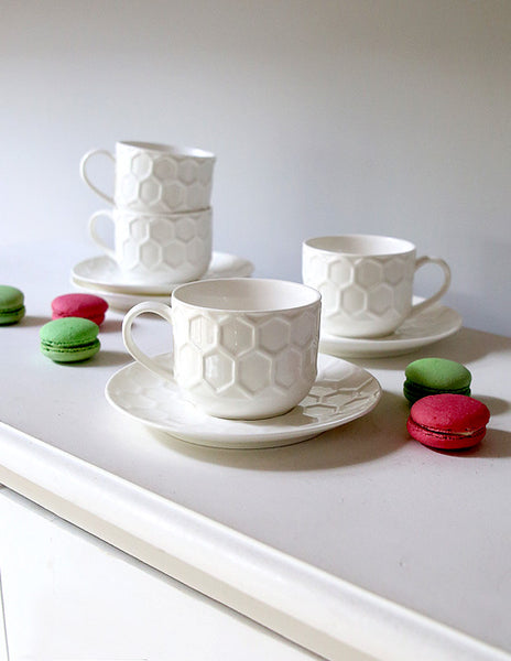 Set Of Four Honeycomb Cup And Saucers