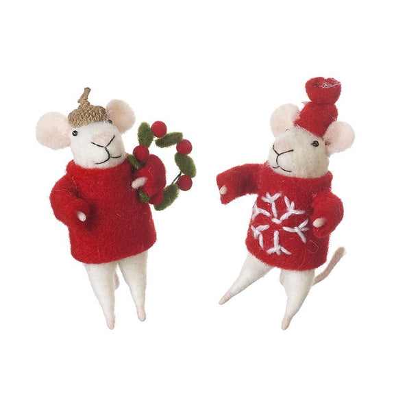 Felt Hanging Mouse With Red Christmas Jumper