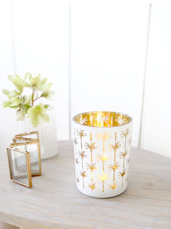 Gold And White Palm Tealight Holder