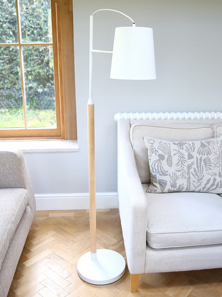 White And Blonde Wood Floor Lamp