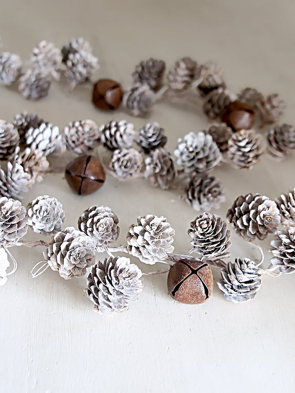 Whitewashed Pinecones And Bells Garland